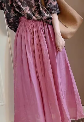 Summer Chinese style elastic waist cotton and linen skirt CA25071027PI