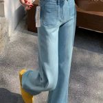 New Korean style four-way stretch high waist flared jeans CA225042231BL