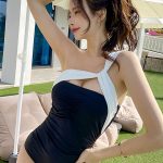 New color-blocked one-piece halterneck swimsuit CA24032132