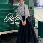 Spring printed high waist mesh long skirt CA25021333BK