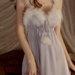 Sweet feather padded suspender nightgown and robe CA24112035PU