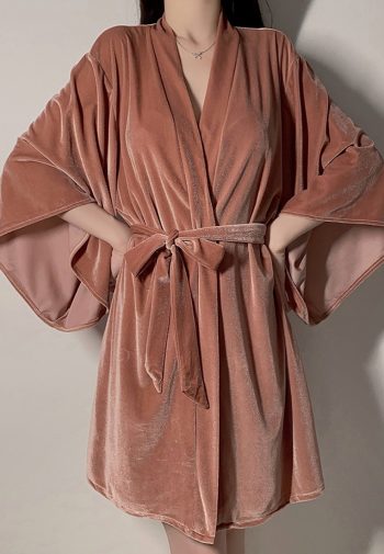 Velvet Low-cut padded suspender nightgown outer robe CA24112037RGD
