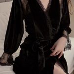 Velvet patchwork Low-cut padded suspender nightgown outer robe CA24112038BK