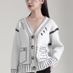 new design V neck knitted womens loose cardigan sweater jacket A1218144W