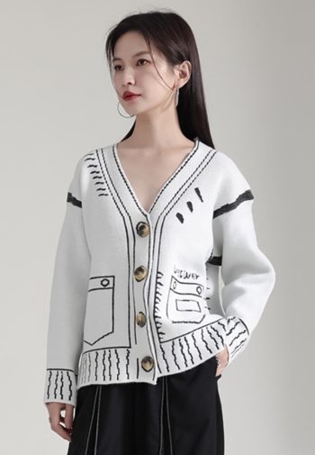 new design V neck knitted womens loose cardigan sweater jacket A1218144W